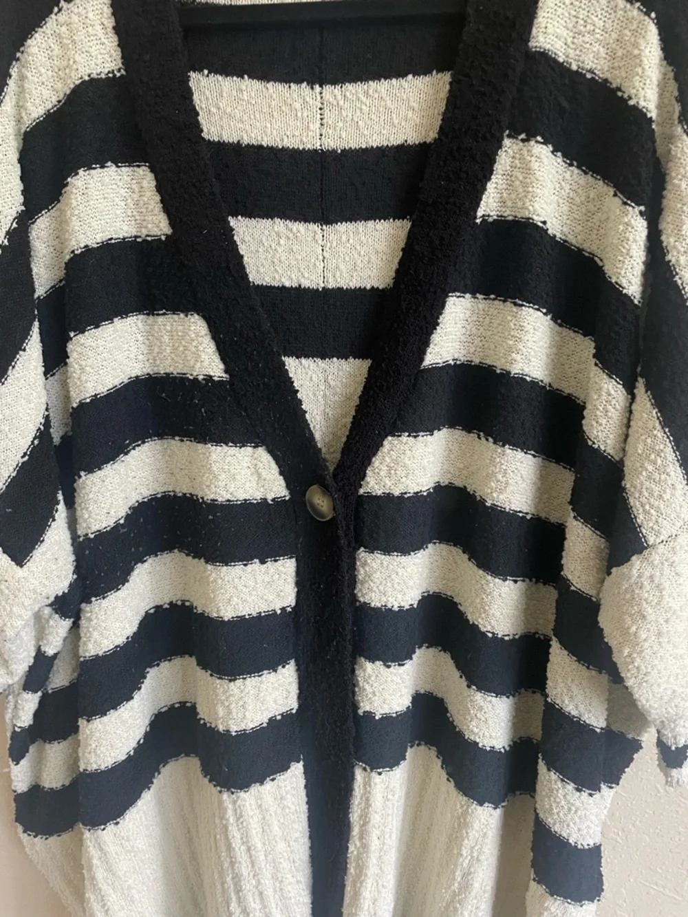 First Love By Lovelyn Cozy Black & Cream Striped Open-Front Oversized Cardigan - Picture 7 of 7